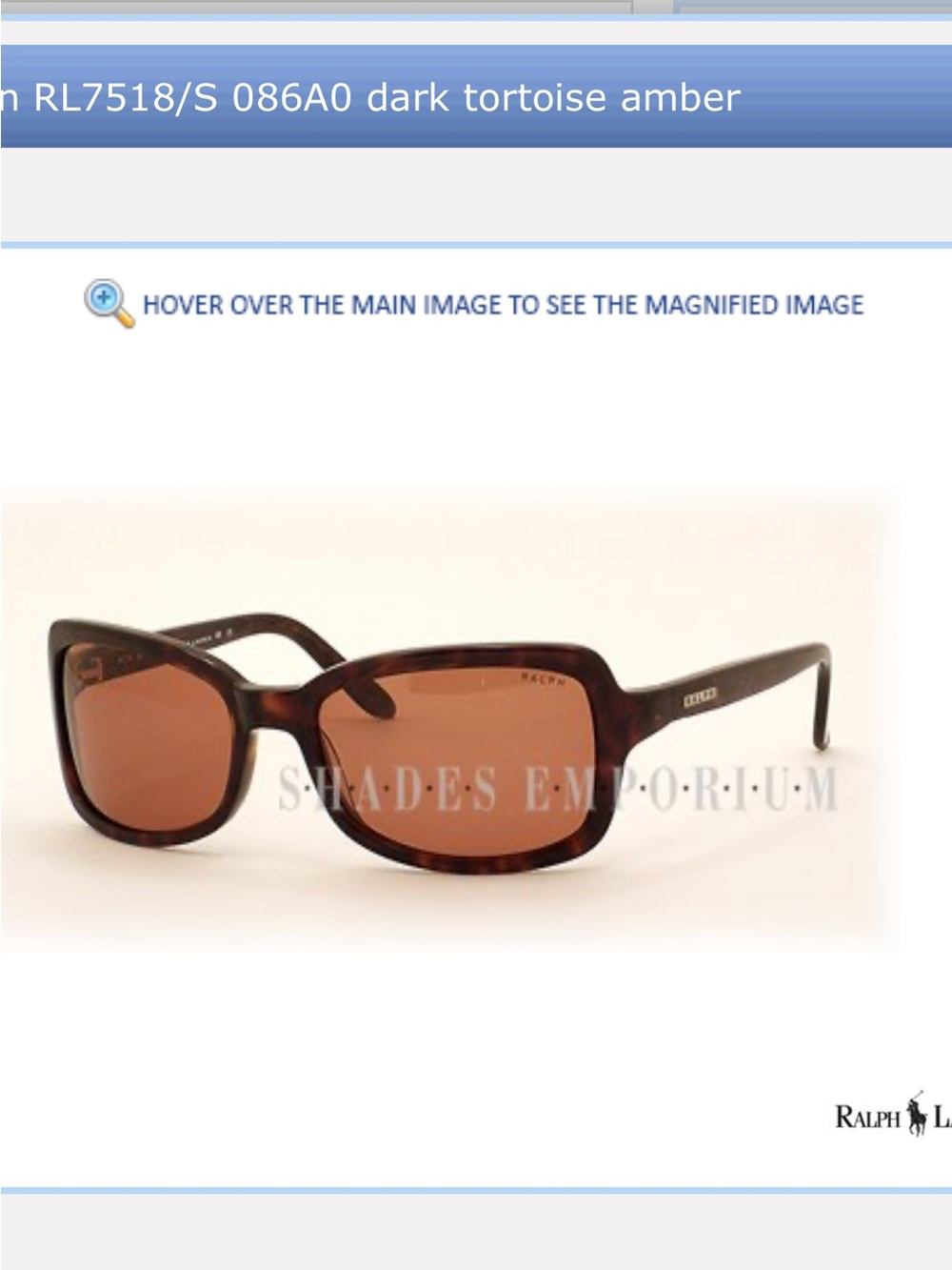 Vintage Ralph by Ralph Lauren Sunglasses Tortoise Rectangle 7518/N/S 02Y Y2K